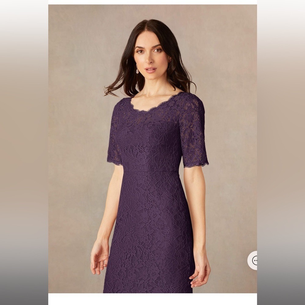 NWT - Azazie Lisa Plum Lace Short Sleeve Midi Dress Women's A10 - Picture 2 of 8